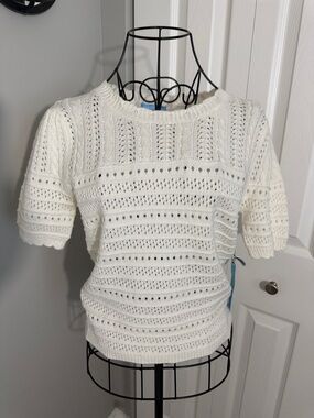 DRAPER JAMES White Open-Knit Short Sleeve Sweater, NWT